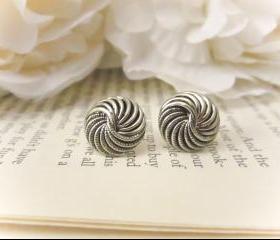 Vintage Button Earrings, Silver Spiral Earrings, Vintage Earrings,Silver, Spiral, Studs, Post, Summer Trends
