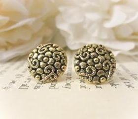 Antique Flower Earrings, Vintage Button Earrings, vintage earrings, gold studs, bridesmaid earrings, spring jewelry, Spring Wedding, April