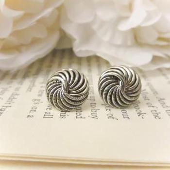Vintage Button Earrings, Silver Spiral Earrings, Vintage Earrings,Silver, Spiral, Studs, Post, Summer Trends