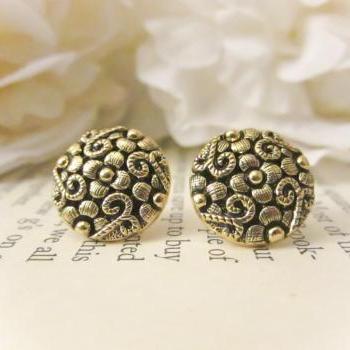 Antique Flower Earrings, Vintage Button Earrings, vintage earrings, gold studs, bridesmaid earrings, spring jewelry, Spring Wedding, April
